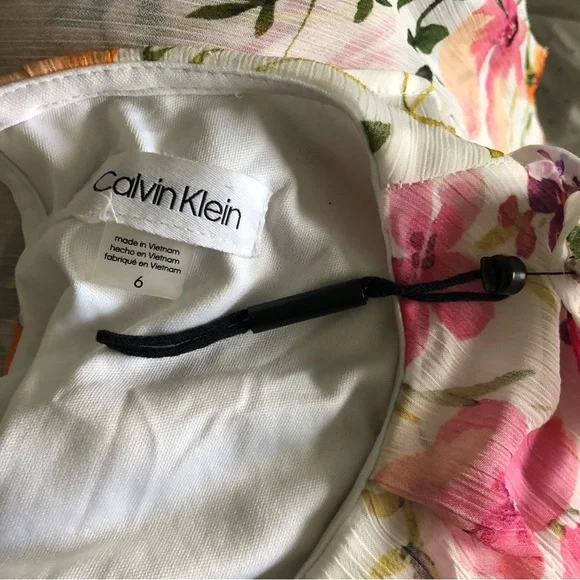 NEW Calvin Klein Cold Shoulder floral chiffon Maxi Dress with Self-sash Waist - Picture 11 of 12